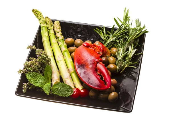 Perna de lagosta com salada e espargos — Fotografia de Stock