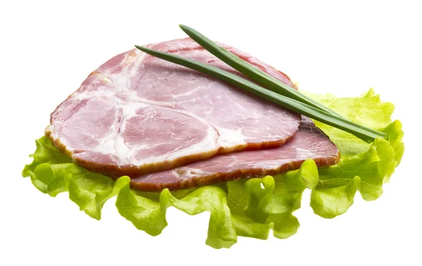 Bacon with salad leaves — Stock Photo, Image