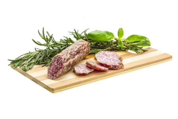 Salami met rozemarijn, basilicum — Stockfoto