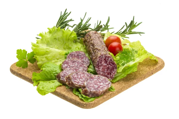 Salami med rosmarin, sallad och tomater — Stockfoto