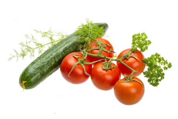 Röda mogna tomater på grenen — Stockfoto