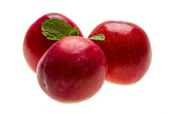 Bright ripe plum with mint — Stock Photo, Image