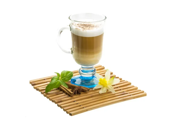 Coffee Late with Flower, mint, star-anise and cinnamon — Stock Photo, Image