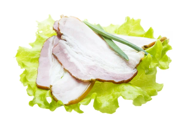 Bacon with salad leaves — Stock Photo, Image