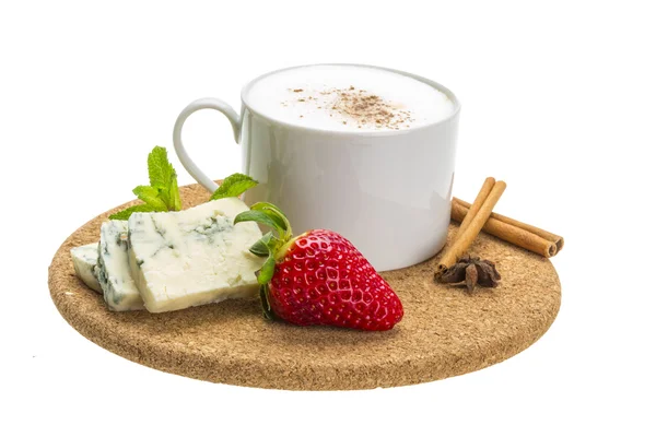 Kaffee mit Käse und Erdbeere — Stockfoto