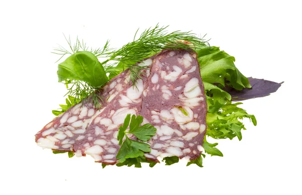 Virsli saláta és bazsalikommal — Stock Fotó
