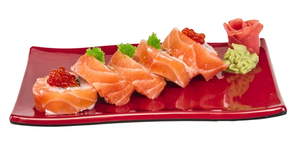 Sushi japonés tradicional comida japonesa.Rollo de salmón, re —  Fotos de Stock