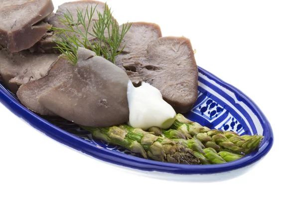 Fillet of pork tongue with asparagus — Stock Photo, Image