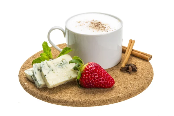 Coffee with cheese and strawberry — Stock Photo, Image