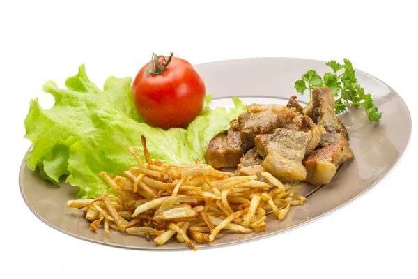 Fried potato with pork edge — Stock Photo, Image