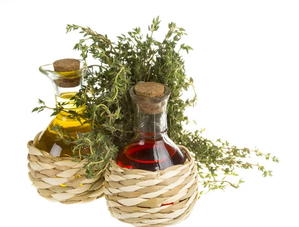 Oil and Vinegar with thyme — Stock Photo, Image