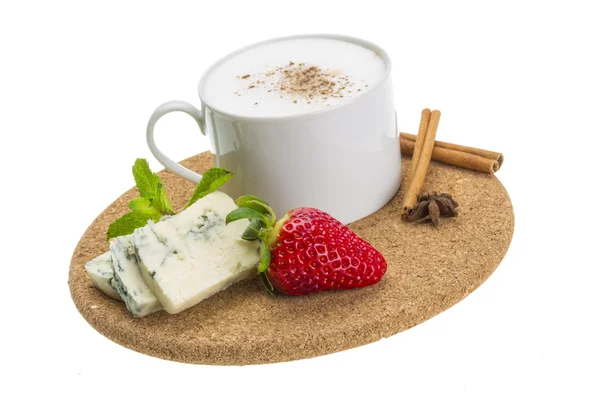 Coffee with cheese and strawberry — Stock Photo, Image