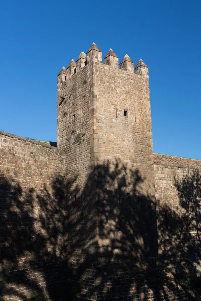 Oude muur en toren van barcelona stad — Stockfoto