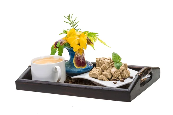 Koffie met zonnebloem halva — Stockfoto