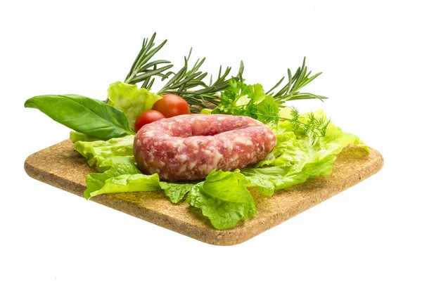 Salami with rosemary, salad and tomatoes — Stock Photo, Image