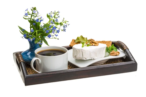 Frukost med kaffe och ost — Stockfoto