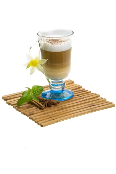 Coffee Late with Flower, mint, star-anise and cinnamon — Stock Photo, Image