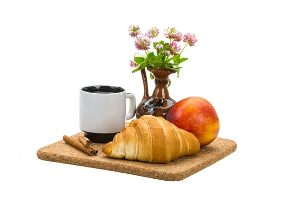 Breakfast wirh coffee and croissant — Stock Photo, Image