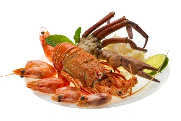 Spiny lobster, udang, kepiting kaki dan beras — Stok Foto