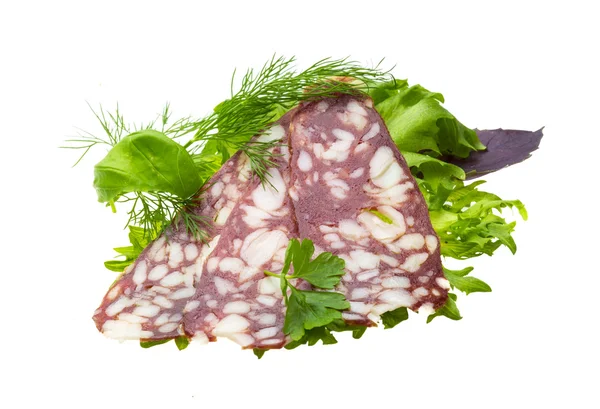 Virsli saláta és bazsalikommal — Stock Fotó