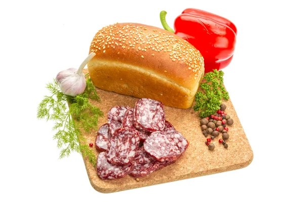 Fresh ripe salami — Stock Photo, Image