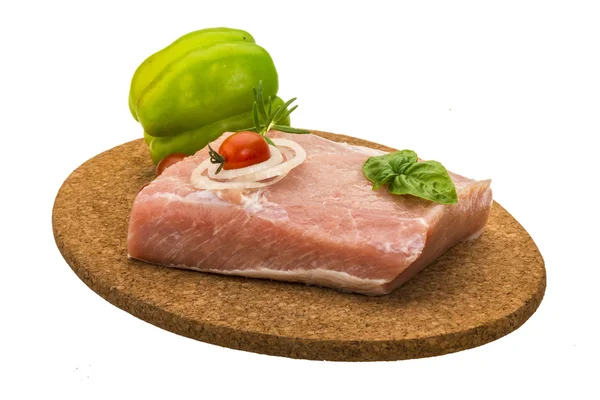 Raw pork with onion, basil and rosemary — Stock Photo, Image