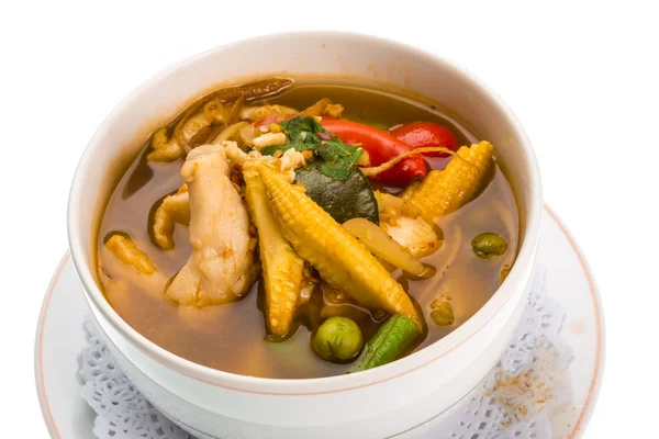 Пряный тайский цыпленок и кукурузный суп — стоковое фото