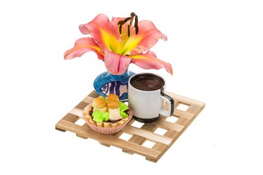 kahve ile kek ve lilly flower