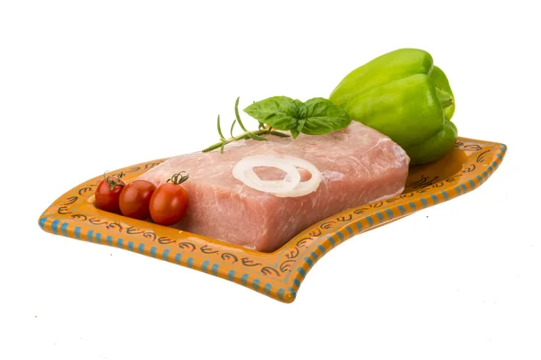 生猪肉与洋葱、 罗勒、 迷迭香 — 图库照片