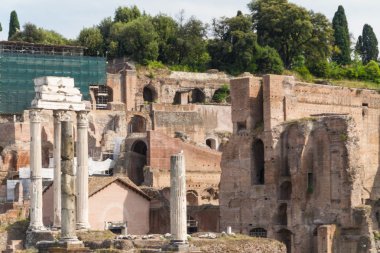 Bina kalıntıları ve antik sütunlar, Roma, İtalya