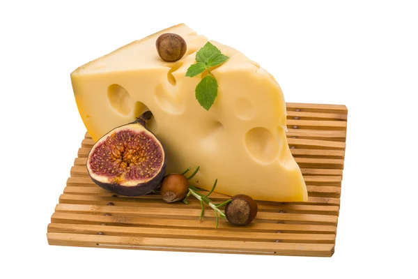 Maasdam cheese with fig — Stock Photo, Image