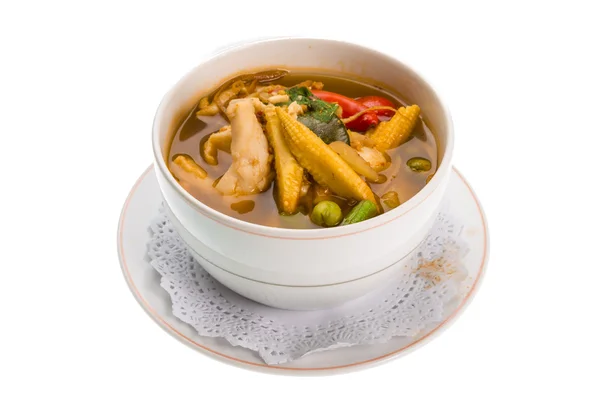 Pikantní thajská polévka kuřecí a kukuřice — Stock fotografie