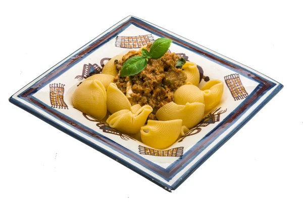 Lumaconi with pork and basil — Stock Photo, Image