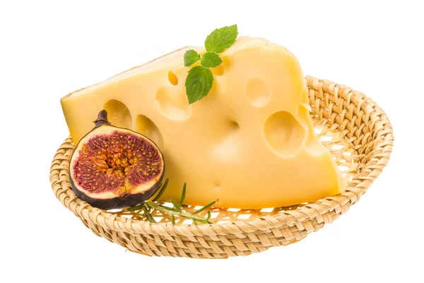 Maasdam cheese with fig — Stock Photo, Image