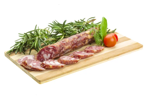Salami con romero, albahaca y tomate —  Fotos de Stock