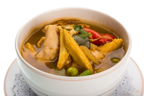 Spicy Thai Chicken and Corn Soup — Stock Photo, Image