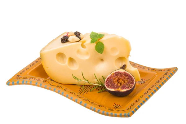 Maasdam cheese with fig — Stock Photo, Image