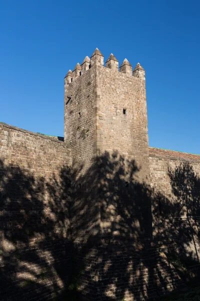 Oude muur en toren van barcelona stad — Stockfoto