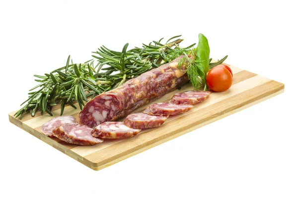 Salami met rozemarijn, basilicum en tomaat — Stockfoto