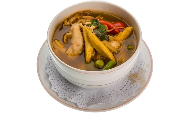 Spicy Thai Chicken and Corn Soup — Stock Photo, Image