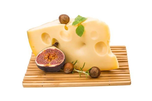 Maasdam cheese with fig — Stock Photo, Image