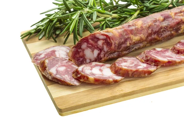 Salami met rozemarijn, basilicum en tomaat — Stockfoto