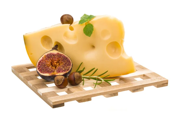 Maasdam cheese with fig — Stock Photo, Image