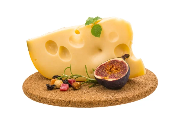Maasdam cheese with fig — Stock Photo, Image