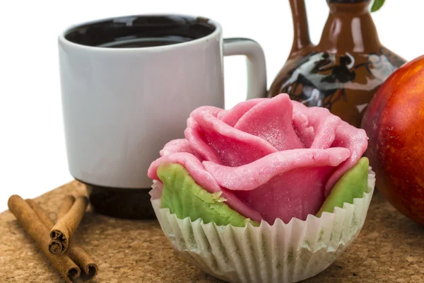 Colazione wirh caffè, marzapane e pesca — Foto Stock