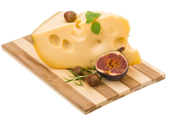 Maasdam cheese with fig — Stock Photo, Image