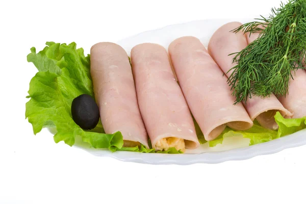 Ham roll with cheese — Stock Photo, Image