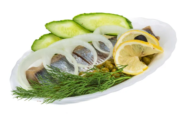 Dereotu ve soğan ile ringa balığı — Stok fotoğraf