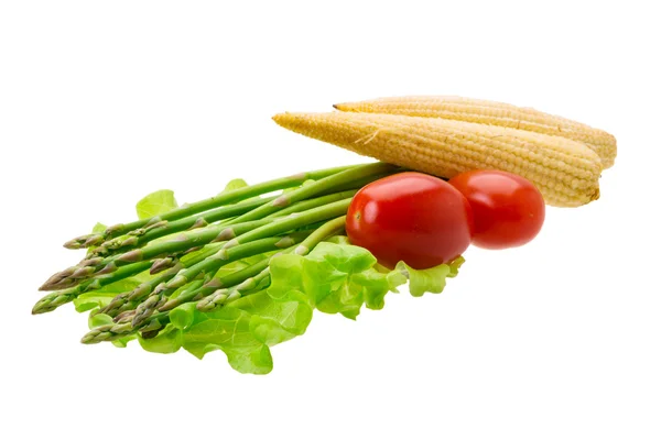 Baby corn with asparagus — Stock Photo, Image