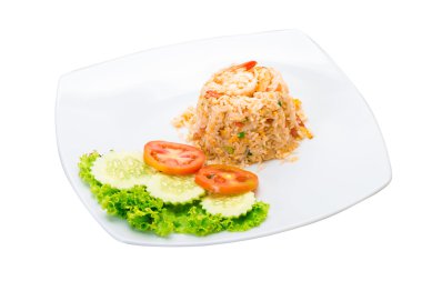 Kızarmış pirinç ve karides.